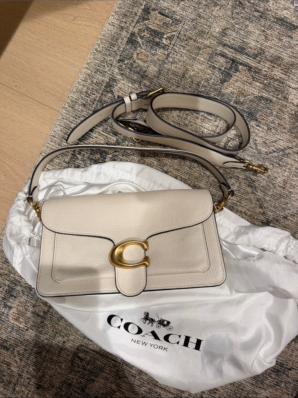 Coach Pebbled Leather Shoulder Bag in Chalk with Gold Hardware